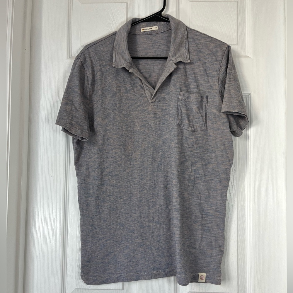 Marine Layer Indigo Space Dye Striped Polo Shirt Mens Medium